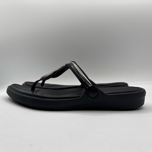CROCS Shoes - Crocs Sanrah Metal Block Wedge Black Women’s Size 10 205470 Dual Comfort Sandal